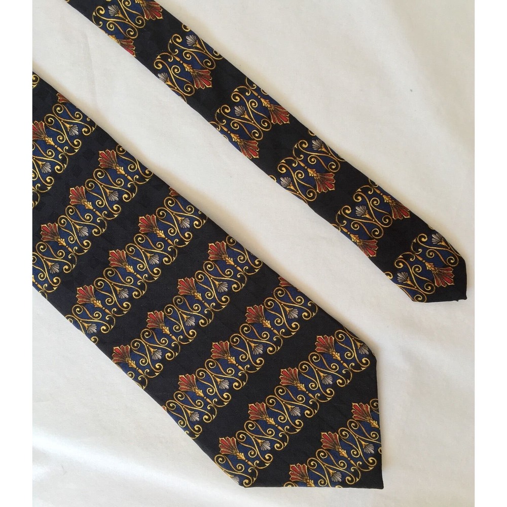 Belle Epoque Bill Blass Mens Neck Tie 100% Silk Black Blue Red And Gold